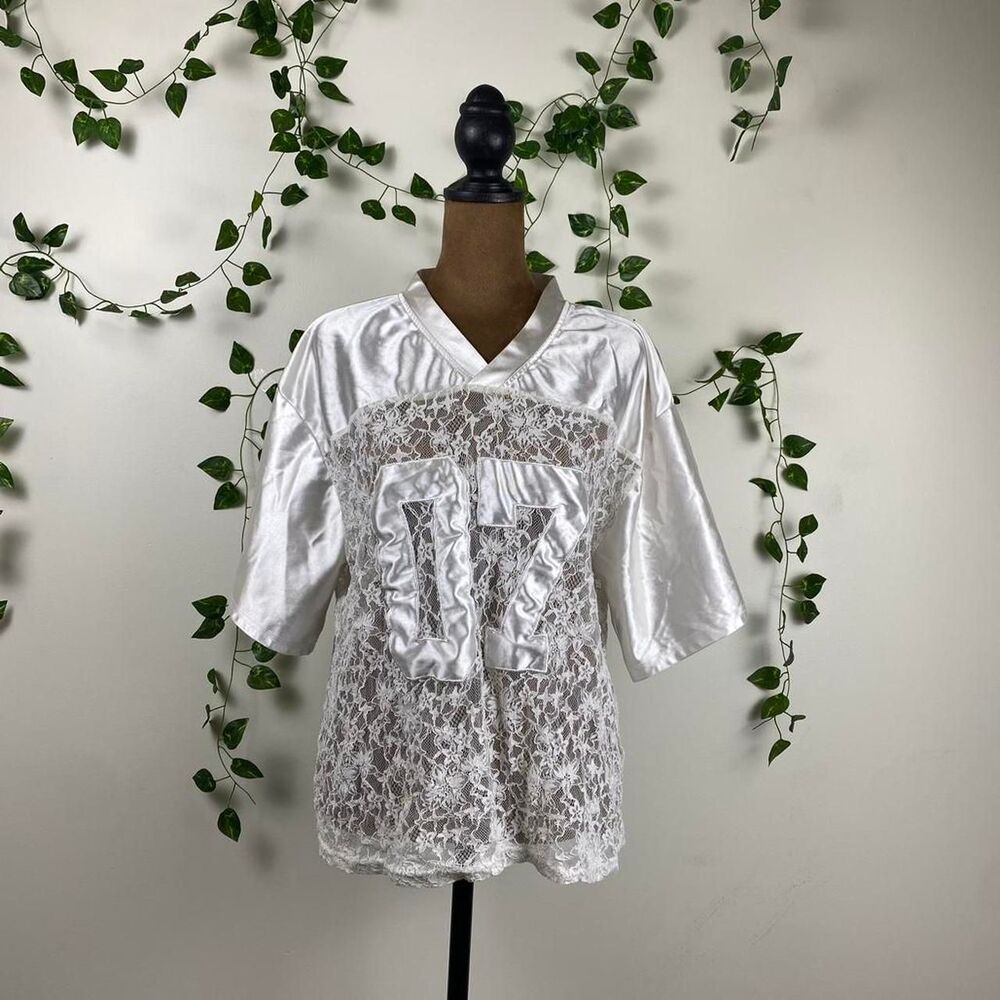 White lace jersey v-neck sheer 07 formal streetwear bridal layering weird girl